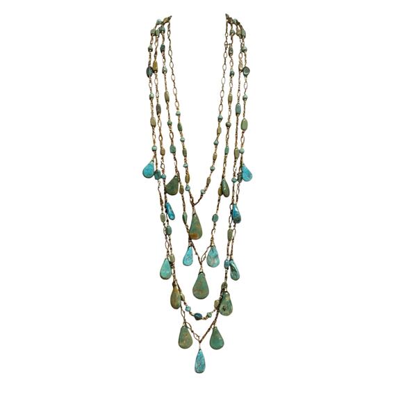 Handmade Sterling Silver & Turquoise 4 Tier Graduating Necklace Statement Vintag - Picture 6 of 10
